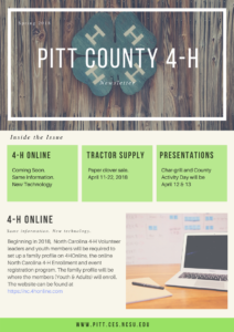 Cover photo for 4-H Spring 2018 Newsletter