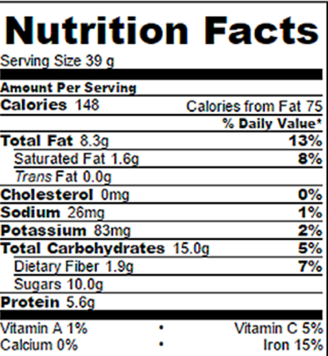 Nutrition Facts showing 148 calories per serving.